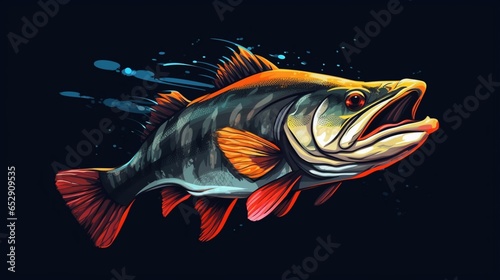 fishing zander graphic in dark colours realistic style.Generative AI