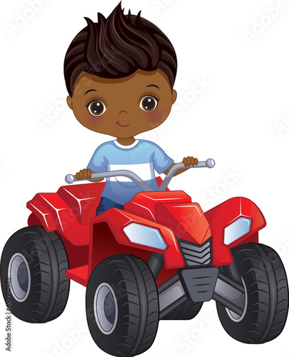 Vector Cartoon Afro Boy Riding Quad Bike