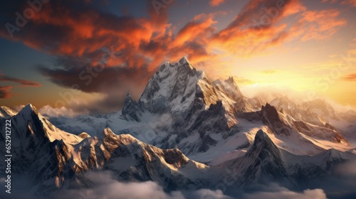 A breathtaking sunrise over the rugged mountains