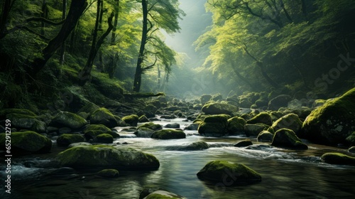 Wallpaper Mural A Serene River Flowing Through a Misty Forest Torontodigital.ca