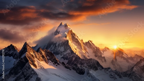 Golden light illuminating snow-capped peaks © Nicolas