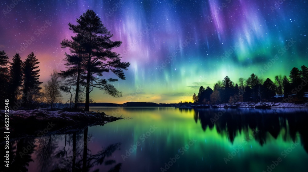 A Magical Perspective: Trees, Northern Lights, and Milky Way