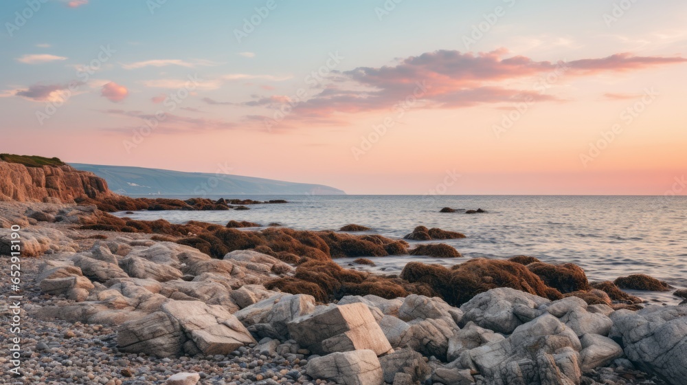 Gentle Waves Lapping Against the Shore under a Soft Pastel Sky
