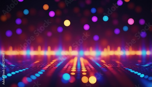 Abstract colorful defocused background with sound frequencies. Electronic lights. LED, neon, eighties, techno, discotheque, party, club