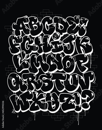 Black and white graffiti letters set. Vector illustration alphabet  