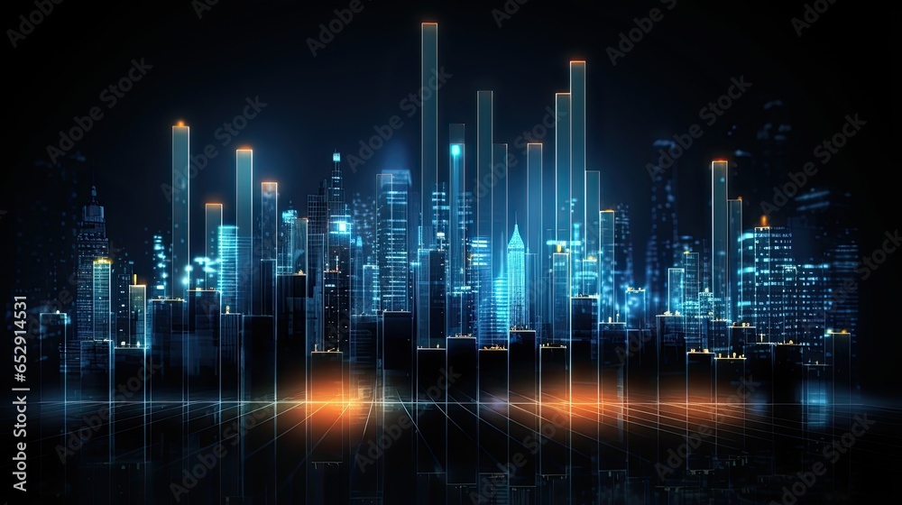 Stock exchange market graph and progress of business financial and investment data analysis on blue background Stock exchange market graph and progress of business financial and investment data analysis on blue background