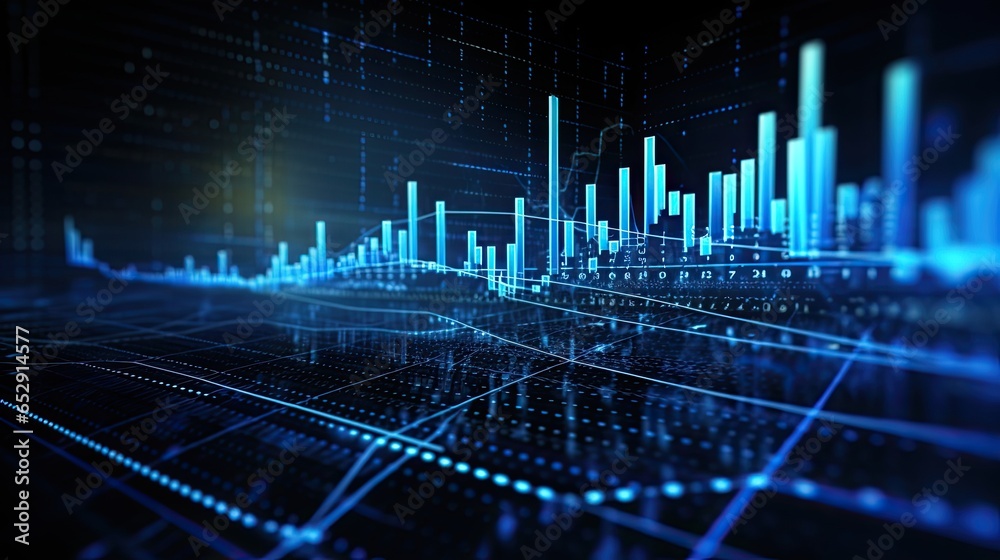 Stock exchange market graph and progress of business financial and investment data analysis on blue background Stock exchange market graph and progress of business financial and investment data analysis on blue background