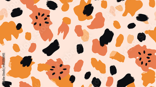 Leopard seamless pattern with brush stroke texture. Fashion stylish natural background. Vector animal skin print.