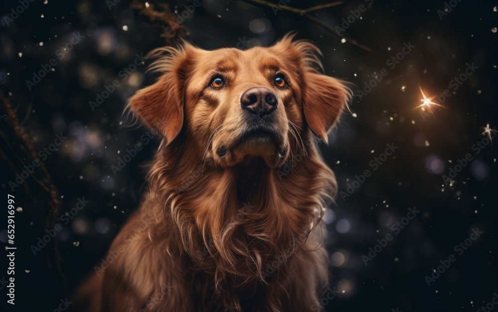 Mystic Antlered Dog Illuminated Under a Starry Sky
