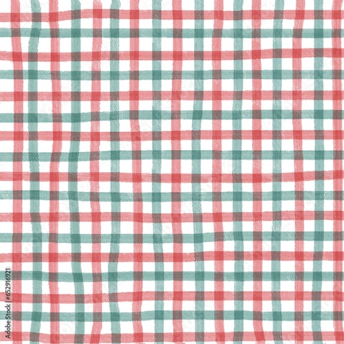 Red Green Gingham Check Hand Drawn Background