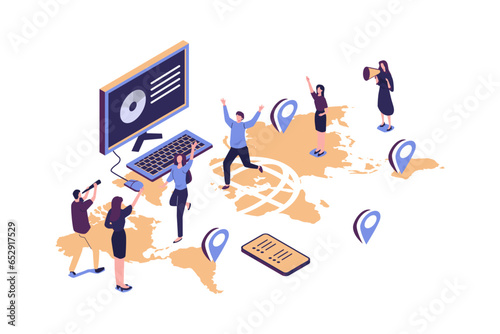 vector illustration a group of people characters are thinking over an idea. prepare a business project start up. rise of the career to success, flat color icons, business analysis