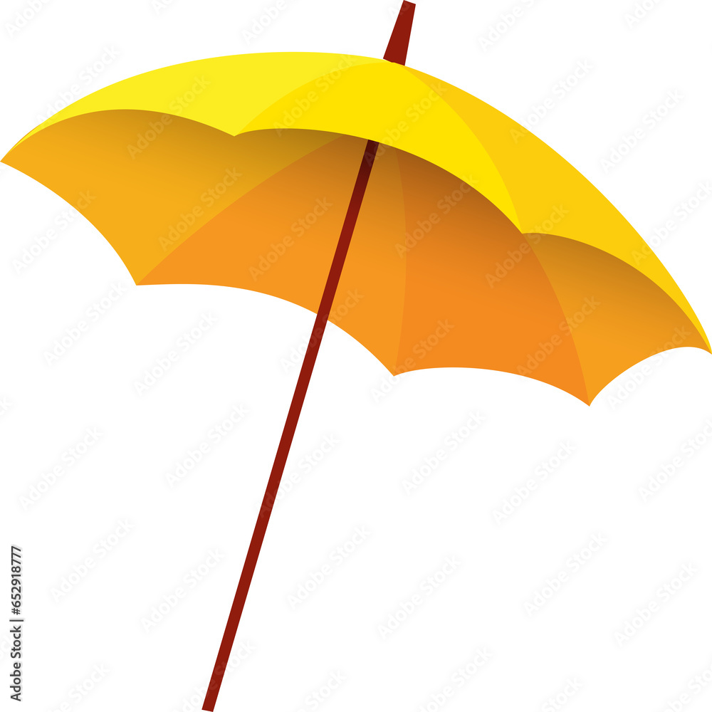 Yellow beach umbrella on white background.