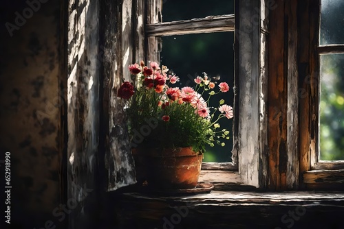 flowers in a window 4k HD quality photo.