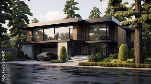 Modern house design with tree and car © Davidoff