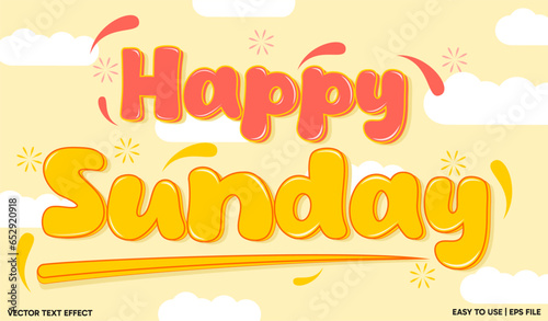 Happy Sunday text effect with bright colors and white clouds background