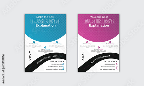 Corporate modern business flyer template design set, minimal business flyer template or catching flyer design, flyer in A4 with business proposal, modern with blue and pink flyer colorful eye catching