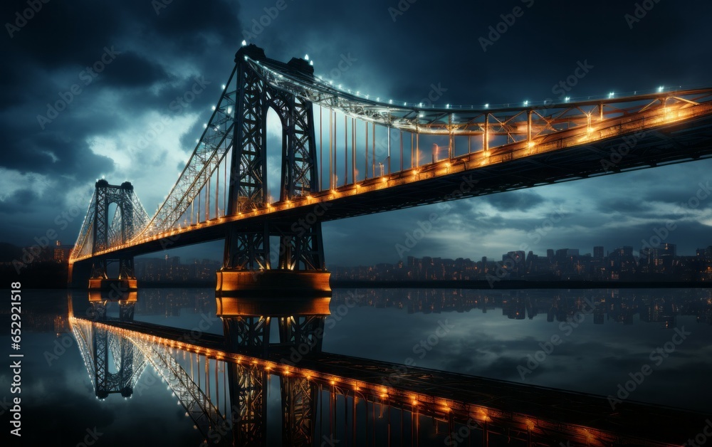 Naklejka premium A state-of-the-art bridge connecting cities across a shimmering river