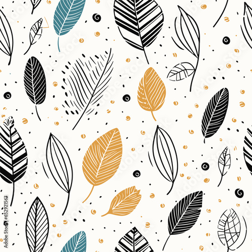 Scandinavian seamless doodle pattern with vintage leaves sketch. For wrapping paper. Ideal for wallpaper, surface textures, textiles. 