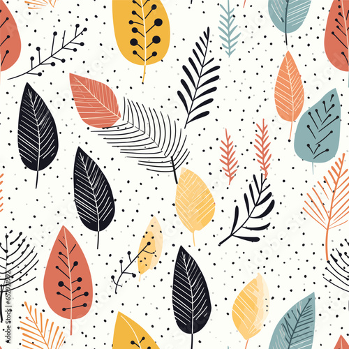 Scandinavian seamless doodle pattern with vintage leaves sketch. For wrapping paper. Ideal for wallpaper, surface textures, textiles.