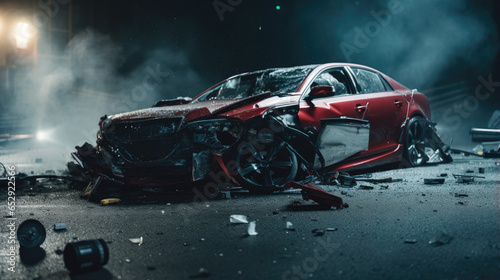 Car accident on highway, crashed auto, automotive insurance concept © AdamantiumStock