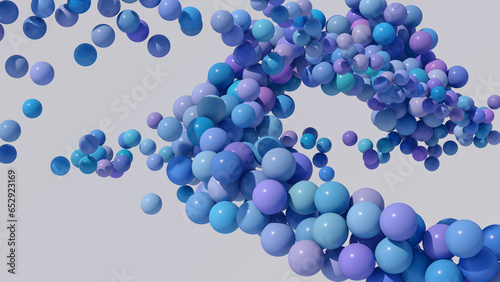 Group of blue and purple balls flying. Abstract illustration, 3d render.