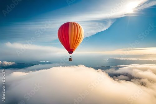 a weather balloon on cloudy sky, a hot air balloon on cloudy sky, hot air balloon, balloon
