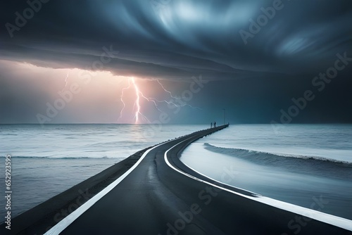 A dark storm background with sky, clouds and lightning ,thunder storm
