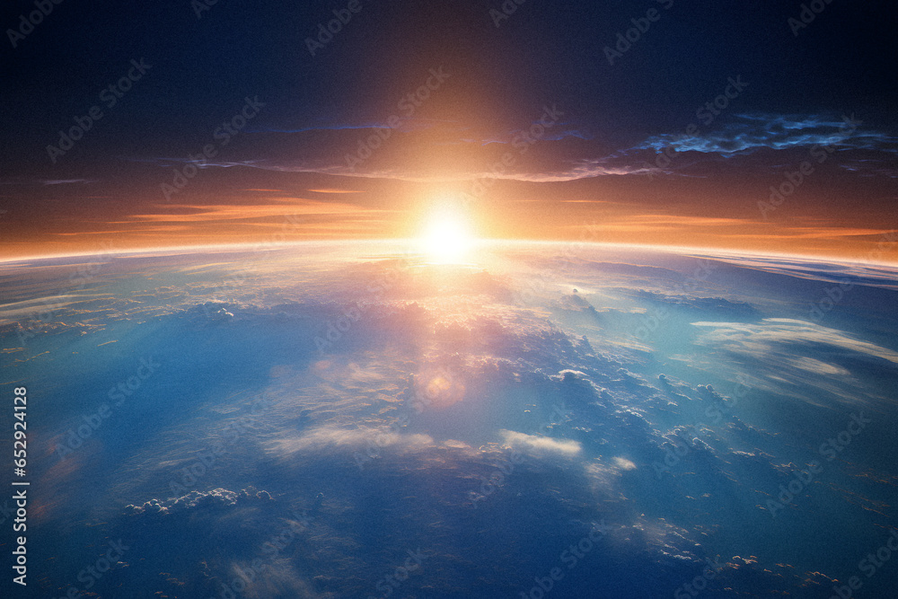 The Sun Rising Over Earth From Space - obrazy, fototapety, plakaty 