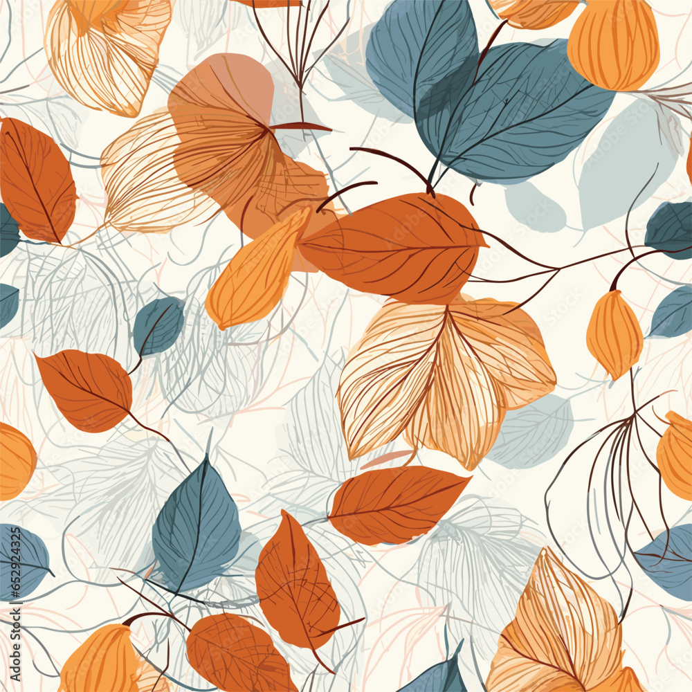 Seamless floral pattern with physalis and leaves