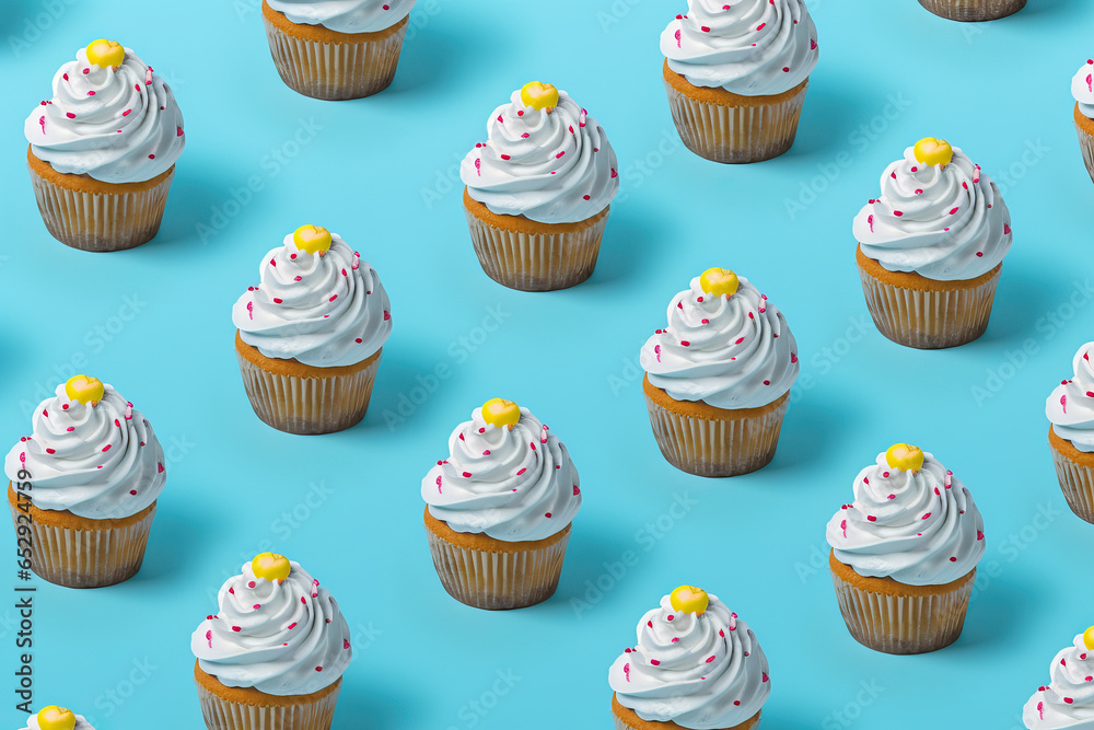 Delicious cupcakes with white frosting and colorful sprinkles Delicious cupcakes with white frosting and colorful sprinkles