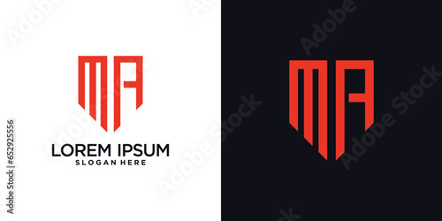 Monogram logo design initial letter m combined with shield element and creative concept
