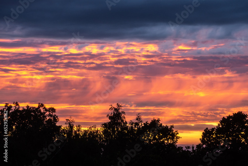 Colorful Sunset - Dramatic Cloud Image - Tree Silhouette