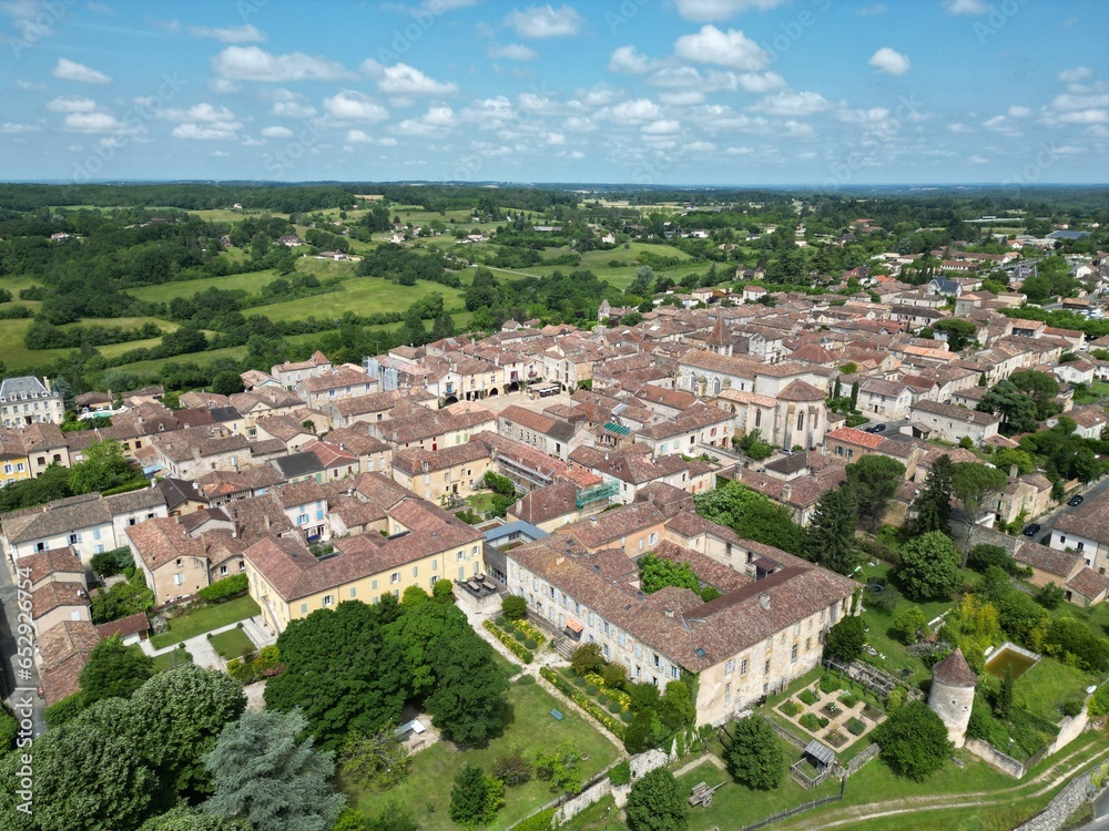 Monpazier France   town medieval architecture viewed from above  drone,aerial