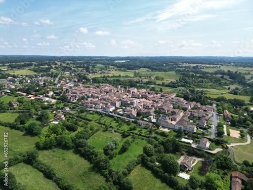 Monpazier town France high angle drone,aerial