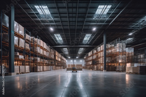 Interior of a Spacious Warehouse with Modern Industrial Design © Geber86
