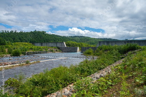 Shirahige Dam located during the route to Shirahige Waterfall, Biei, Kamikawa Subprefecture, Hokkaido, Japan