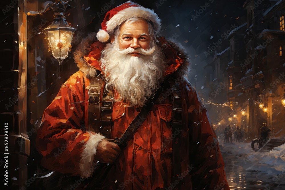 Santa Claus, Merry Christmas and Happy New Year illustration, AI generated