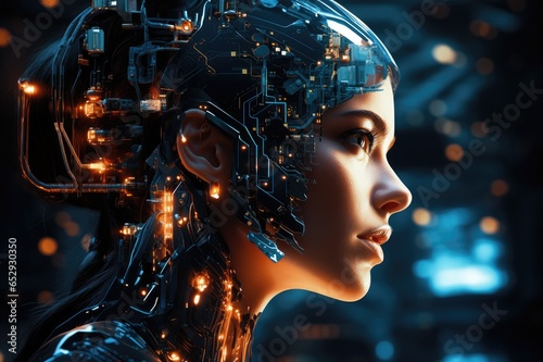 Futuristic portrait showcasing the harmony between humans and technology