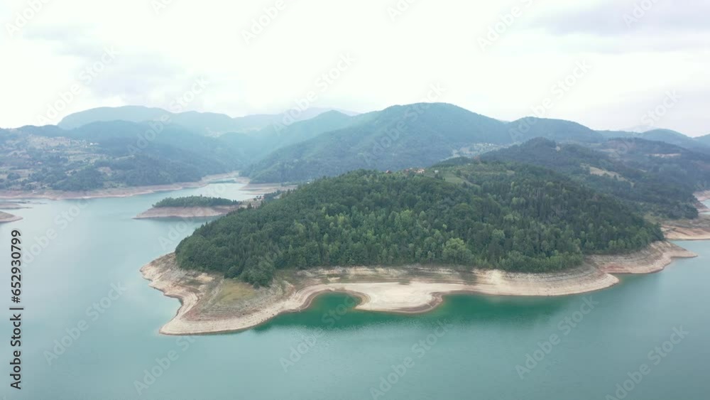 Aerial view of blue lake Zaovine from Mount Tara in Serbia. Summer. Aerial view of blue lake Zaovine from Mount Tara in Serbia. Summer.