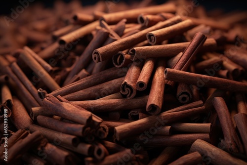 Illustration of several cinnamon sticks. Generative AI photo