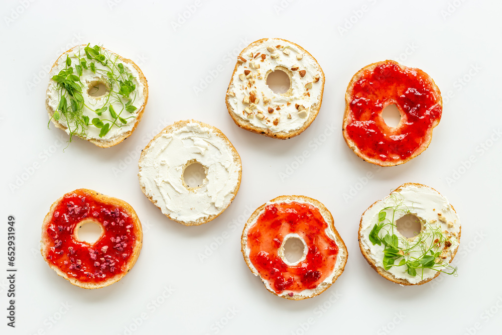 Fresh baked bagels - food pattern. Healthy breakfast concept Fresh baked bagels - food pattern. Healthy breakfast concept