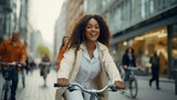Black young woman cycling in the city lifestyle comfortable
