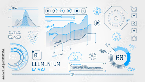 Set of infographic elements about cryptocurrency and financial data management.