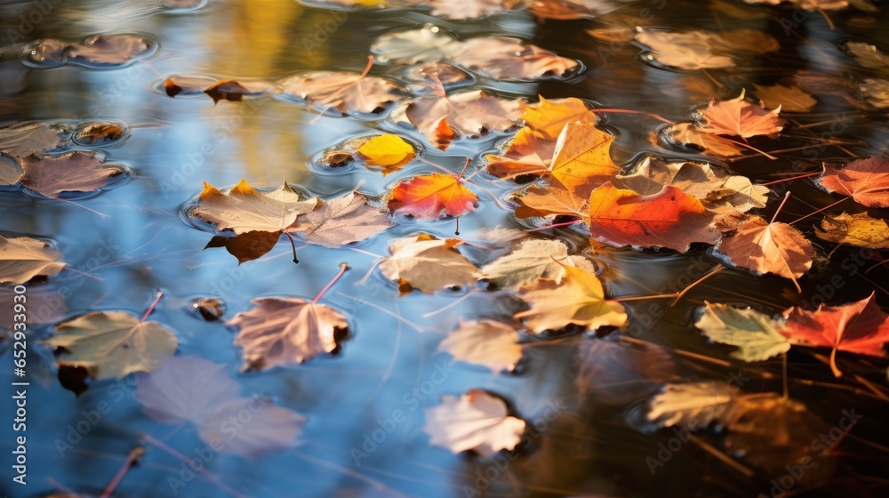 Leaves with reflections in a pond Leaves with reflections in a pond