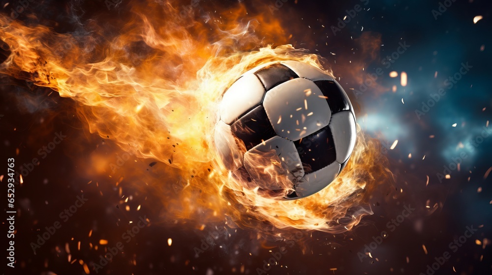 Fototapeta premium A close up of a soccer ball flying through the air after a powerful kick