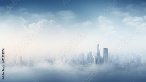 Big city in the fog background