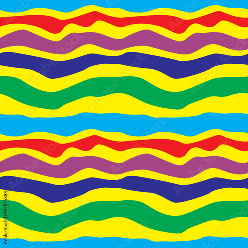 Illustration of seamless multi-colored pattern stripes on a yellow background. For design of congratulations, invitations, cards, wedding, fashion design, packaging, printing, fabric