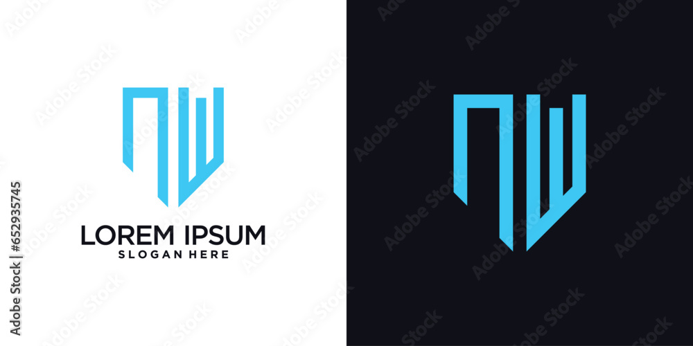 Monogram logo design initial letter n combined with shield element and creative concept