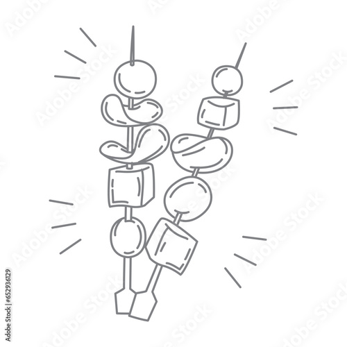 skewer, salami, cheese, olive thin line icon on white background