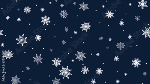 Christmas snowflakes on a navy blue background, repeatable seamless pattern